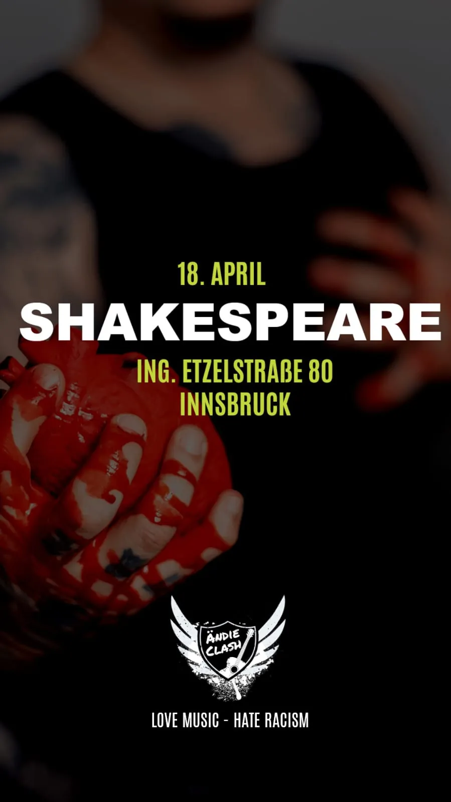 Plakat Schicksal Tour 2025: Ändie Clash live im Shakespeare Innsbruck am 18. April
